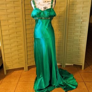 Alfred Angelo Size 8 emerald satin beaded gown